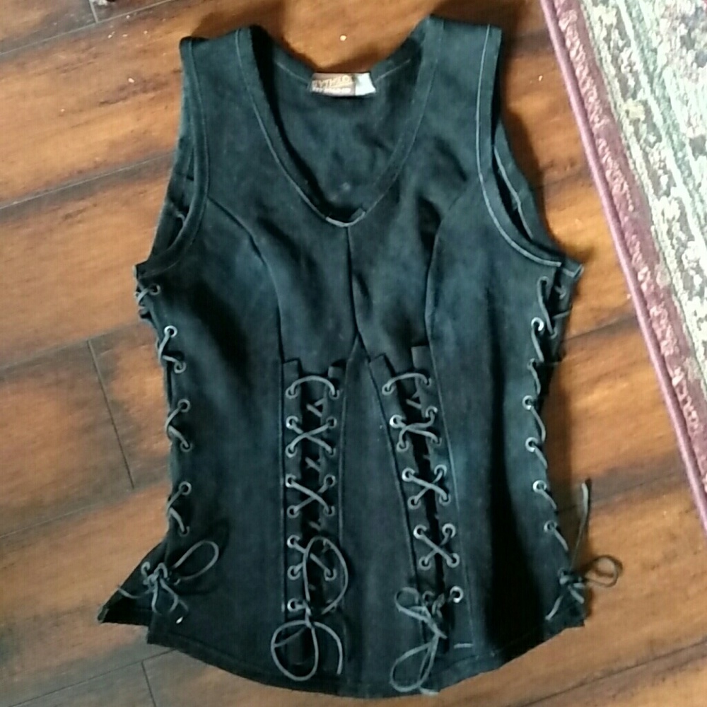 Black Suede Leather Corset Bodice Larp Faire S
